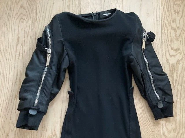 Autentico abito donna DSQUARED2 nero lana matita impreziosito XS Made in Italy
