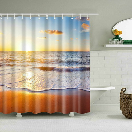 Ozean Thema Sonnenschein Strand Welle Dusche Vorhang Badezimmer Wasserdicht Stoff 71*71" - Bild 8 von 40