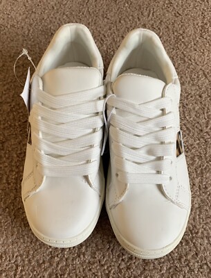 Justice Girls White Sneakers Gym Shoes with Cheetah Leopard