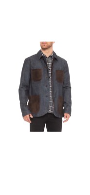 $495 Q by Flynt Denim and Leather Car Coat Cargo Field Jacket L