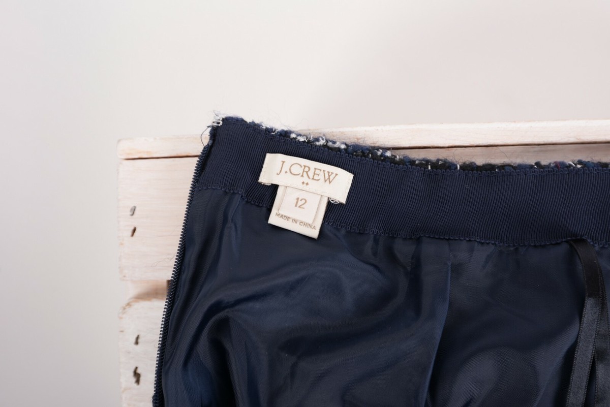 J.Crew Women's Mini Skirt Size 12 Tweed Straight Pencil Navy