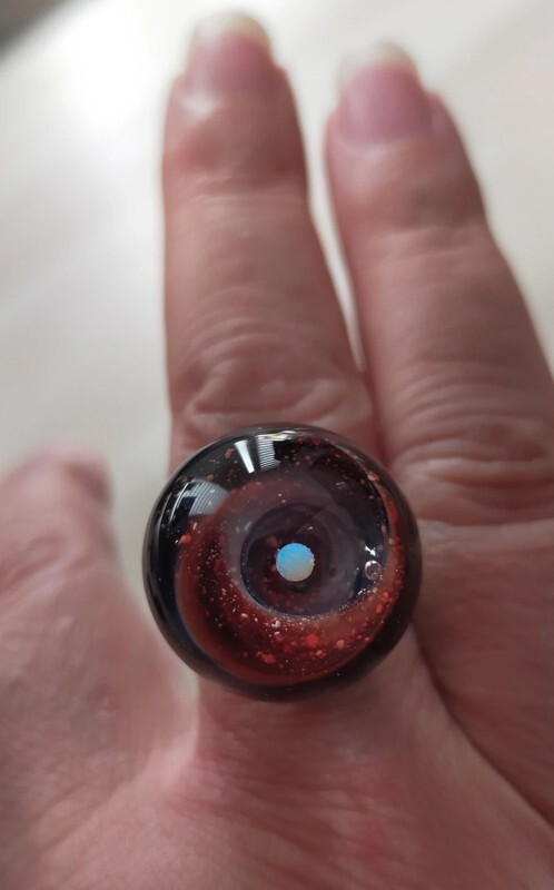 Bague galaxie en verre bijou ajustable argent pour femme adepte d'astronomie