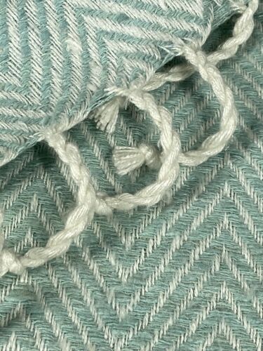 Coperta Lancio Seta Company C 50”x 71” Celedon Tessuto Spina di Pesce Design Frangia - Foto 7 di 8