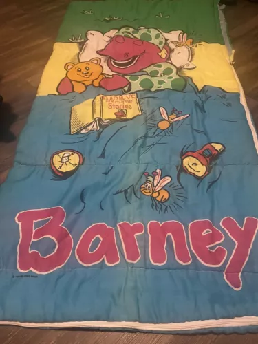 Vintage BARNEY™️ Story Time Bedtime YOUTH Sleeping BAG DINOSAUR SLEEPOVER 1992