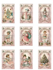 Retro Pink Christmas A Designer MULTI-SIZE SET Cotton Fabric Quilt Blocks
