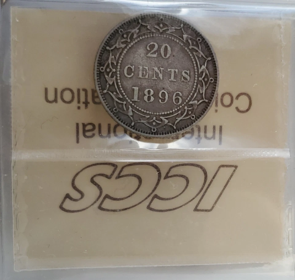 1896 NEWFOUNDLAND SILVER 20 CENT - OBVERSE 2 (SMALL 96) - ICCS CERTIFIED VF30 - Image 2 of 4