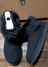 UGG Womens Classic Ultra Mini Chalet Fluffy Sheepskin Boot  Black Sz 7 SOLD OUT!