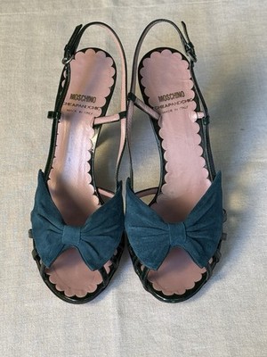 Moschino Cheap & Chic Green Suede Bow Slingback Sandals Heels EU 36.5 ItalyUS6.5
