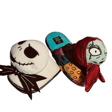 Nightmare Before Christmas Slippers Jack Sally Plush 9/10 Disney Goth Cozy Gift