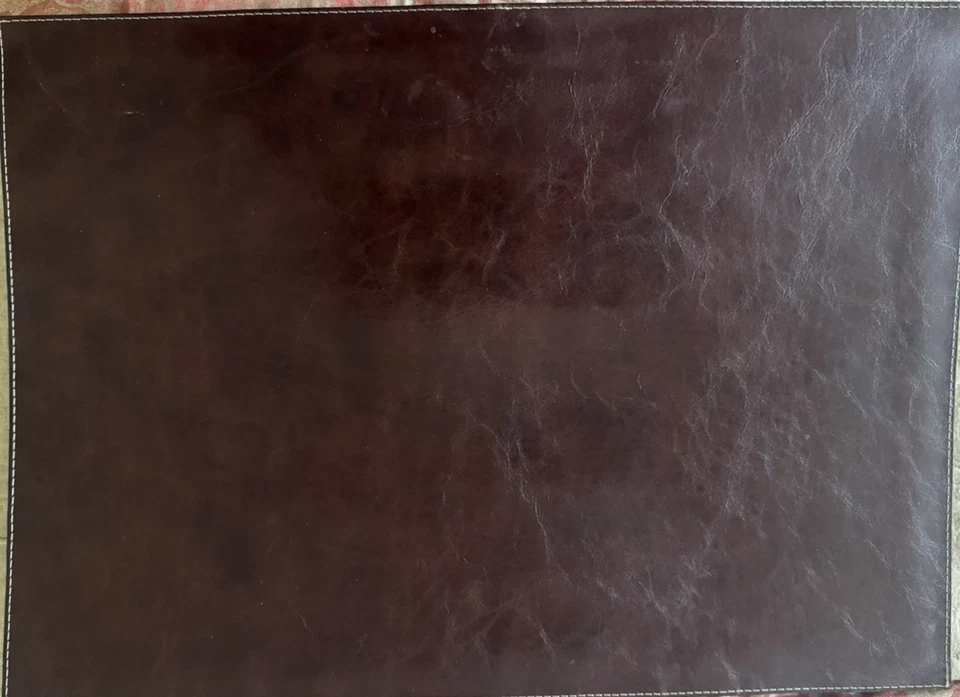 Juego de 4 manteles de mesa de cuero sintético crema centro borde marrón 17,5 x 12,5 Foto 4 de 4