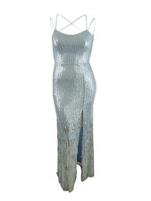 Xscape Women's Tie-Back Sequin-Fringe Gown (10, Light Blue)