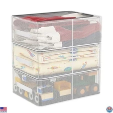 HOMZ 19 Qt Clear Stackable Storage Bins with Zipper Lid - 3 Pack for Organizing