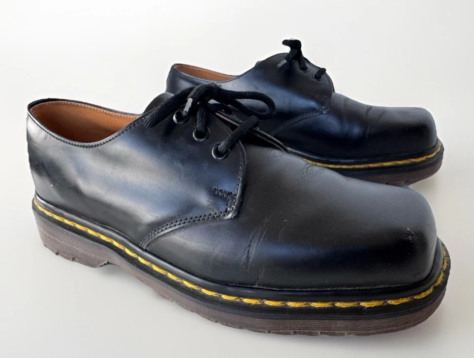 Винтажный 90-х Dr. Martens квадратный носок черный шнурует вверх Оксфорд туфли Англии UK4 *недостатки - Изображение 2 из 4