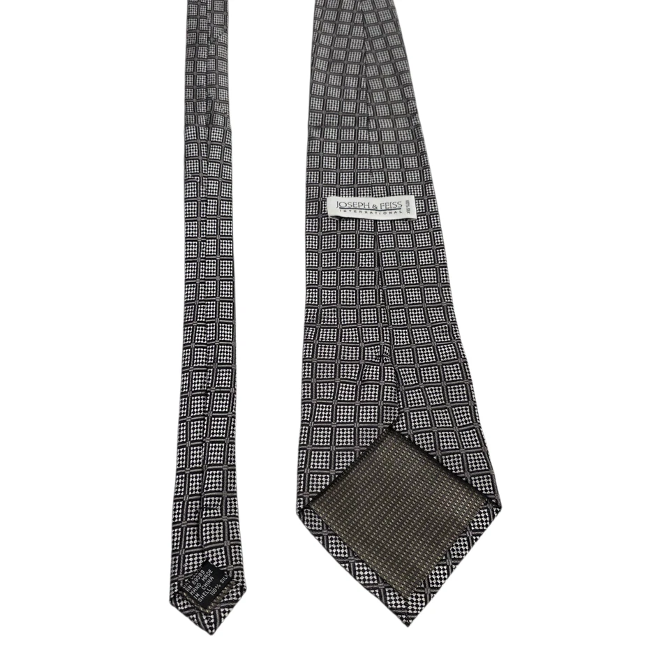 Gravata masculina Joseph & Feiss International preta prata tecido de seda Argyle Business - Imagem 3 de 4