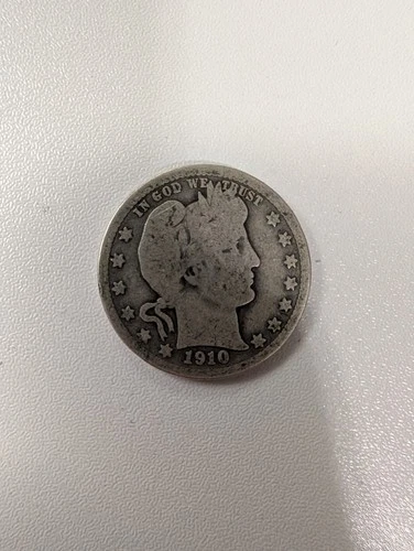 1910 Barber Quarter Dollar 90% Silver, Circulated