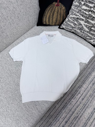 Brunello Cucinelli Regular Classic White Polo Knit Sweater Casual Short Sleeve