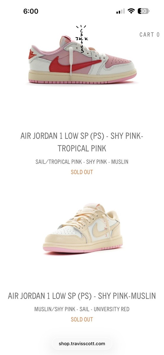 Jordan 1 Retro Low OG SP Travis Scott 'Shy Pink' (PS) Kid's Size