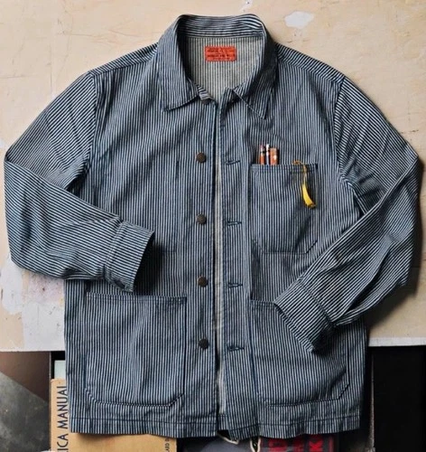 Imogene and Willie Men’s Utility Jacket Hickory Stripe Blue/White Size XXL NEW - product listing photo
