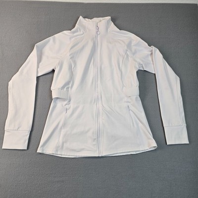 Fabletics White Zip Up Active Jacket Womens Large Thumbholes Lightweight Spring