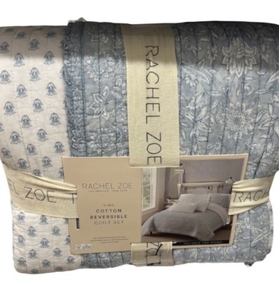 Rachel Zoe Full/Queen Blue and White Cotton | Mercari Rachel Zoe Pale Blue Quilted Cotton Reversible Quilt Set display picture 1