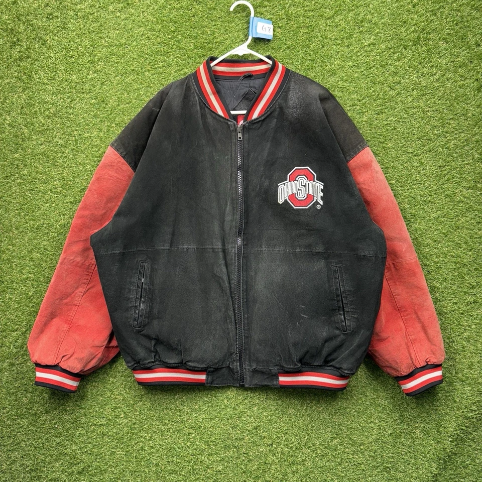Chaqueta Ohio State Buckeyes Para Hombres 2XL Gamuza Cuero Negra Cremallera Espalda Grande Logo Años 90 Foto 2 de 4