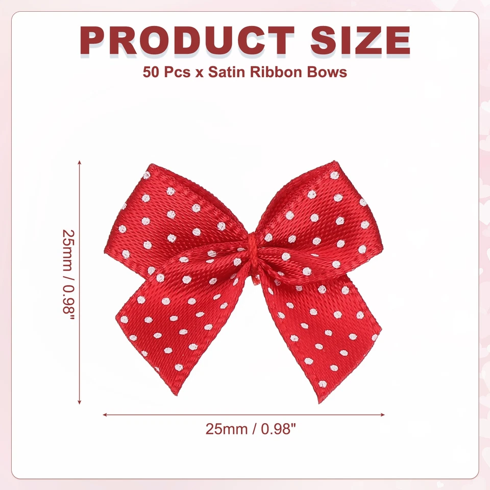 50Pcs 1" Dots Ribbon Twist Tie Bows for Wedding Valentine's Day Red/White Dots Foto 2 de 4
