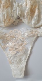 LA PERLA 32D Italia 2 S ivory SHEER & LACE bra & thing GREENHOUSE set NWT 