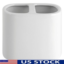 Ceramic Toothbrush Holder Bathroom Accessory Organizer Glossy White 2 Openings