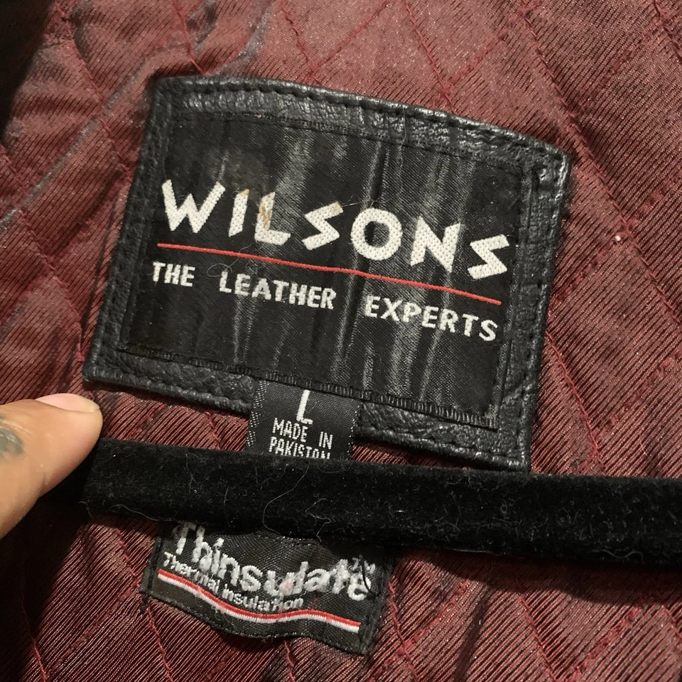 Chaqueta de bombardero de cuero negra Wilson’s para hombre talla grande forro aislante Foto 3 de 4