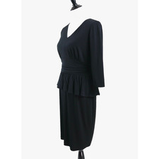 Eliza J Size 8 Ruched Peplum Waist Pencil Dress V Neck Black