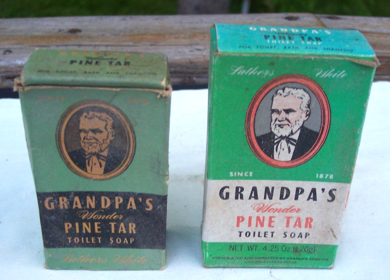 (2) Vintage GRANDPA'S WONDER PINE TAR TOILET SOAP Bars + Boxes / Unused
