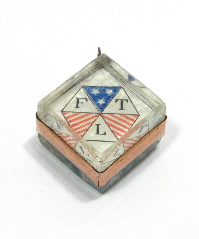 Vintage Odd Fellows FLT Friendship Love Truth Glass Pendant Charm Fob Antique