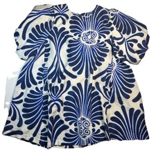 Umgee 2XL Blue Ivory Abstract Puff Sleeve Tunic Dress Lined Balloon Plus