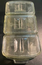 VTG SET ART DECO HEAVY DEPRESSION GLASS REFRIGERATOR STORAGE DISHES LID TRAY WOW