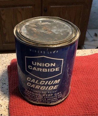 Vintage Miners Lamp Calcium Carbide 2lb. Empty Tin Can Union Carbide New York NY