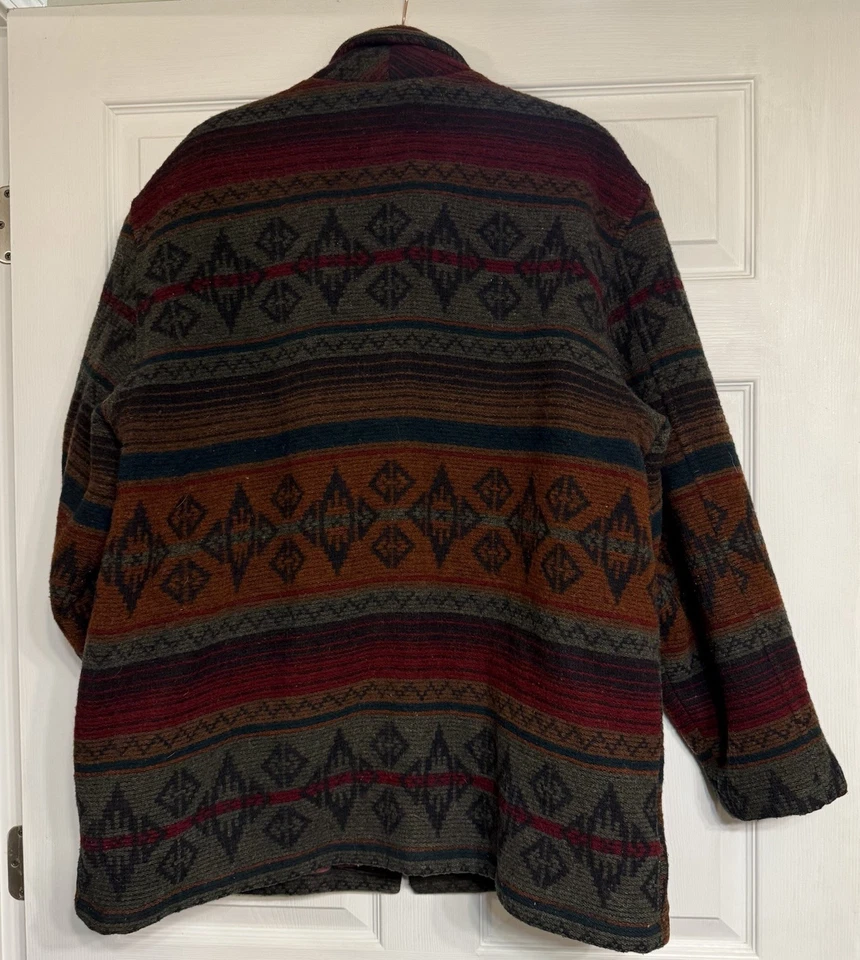 L.L. Chaqueta Bean para hombre alta XXL vintage mezcla de lana patrón azteca del suroeste Foto 3 de 4