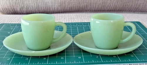 2 Sets Fire King Jadeite Jadite Restaurant Ware Demitasse Demi Cup & Saucer Set