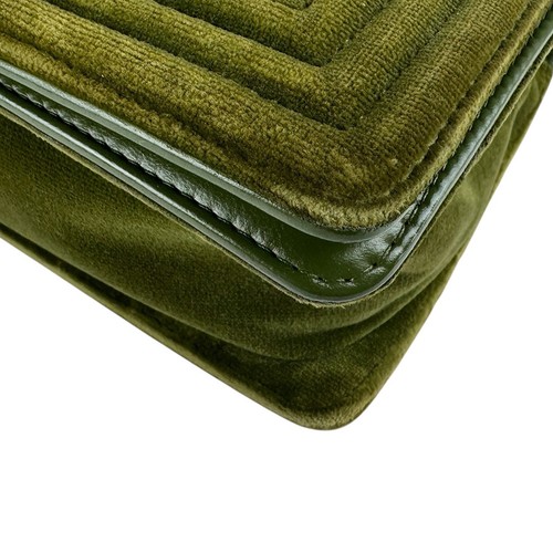 Auth CHANEL Boy Bag Chian Shoulder Bag Green Velvet/Wool/Goldtone - z6864 - Picture 9 of 13