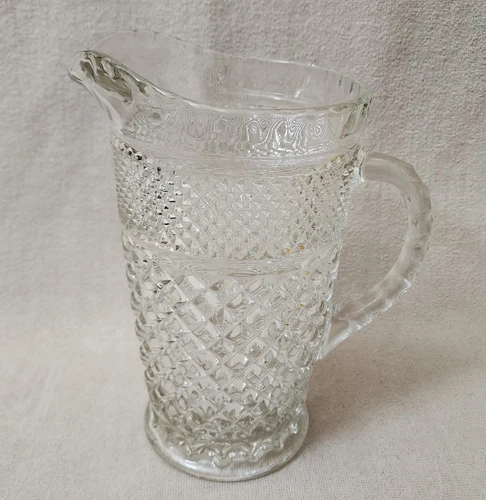 Vintage Anchor Hocking Wexford 64oz Clear Glass Crystal Pitcher MCM Diamond 9.5"