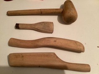 4 x Vintage Wooden Lead Dressing Tools Mallets Roofing Tools