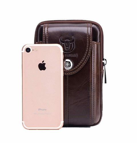 Vintage Leather Men's Waist Bag Mobile Wallet Pocket Travel Belt Waist Bag - Bild 9 von 15