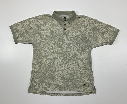 Tommy Bahama Mens Size M Polo Shirt Tropical Leaf Print Olive Tan Small Pocket - 第 1/12 張圖片