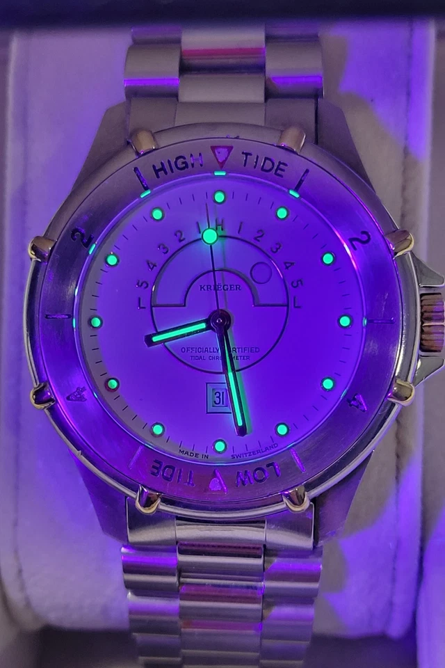 Krieger Tidal 36mm cronômetro 7 joias relógio suíço quartzo masculino funcionando  - Imagem 3 de 4