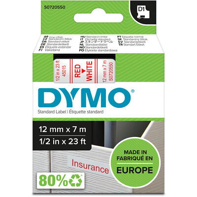 Dymo D1 ORIGINAL Schriftband, rot auf weiß, 12mm x 7