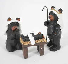 3 Piece BLACK BEAR NATIVITY Woodland Christmas Figurine Set, by Slifka