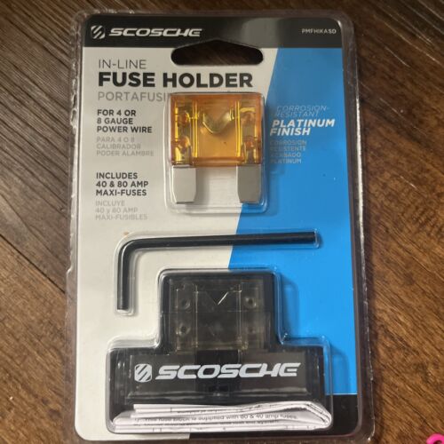 Scosche In Line Fuse Holder 40 & 80 Amp Maxi Fuses for 4 or 8 Gauge Power Wire