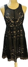 Free People Black Lace Nude Lined Sleeveless Keyhole Back Dress size 0