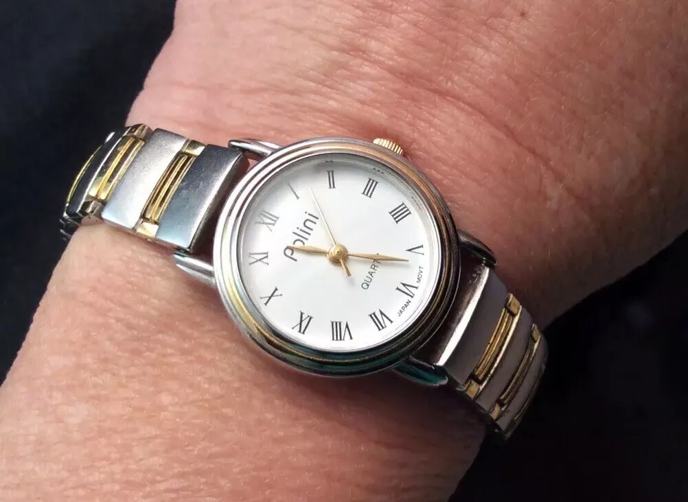 Nice Polini Quartz Ladies Brushed Silver with Gold Trim Quartz