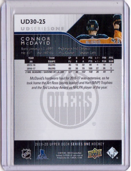 CONNOR McDAVID 19/20 30 Years of Upper Deck UD Card #UD30-25 Edmonton Oilers 🔥 - Image 2 of 2