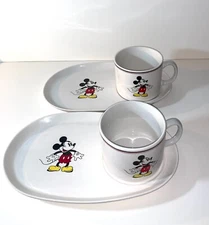 Mickey Mouse Disney Snack Plate Cup Mug Soup Sandwich Set Ceramic Vintage